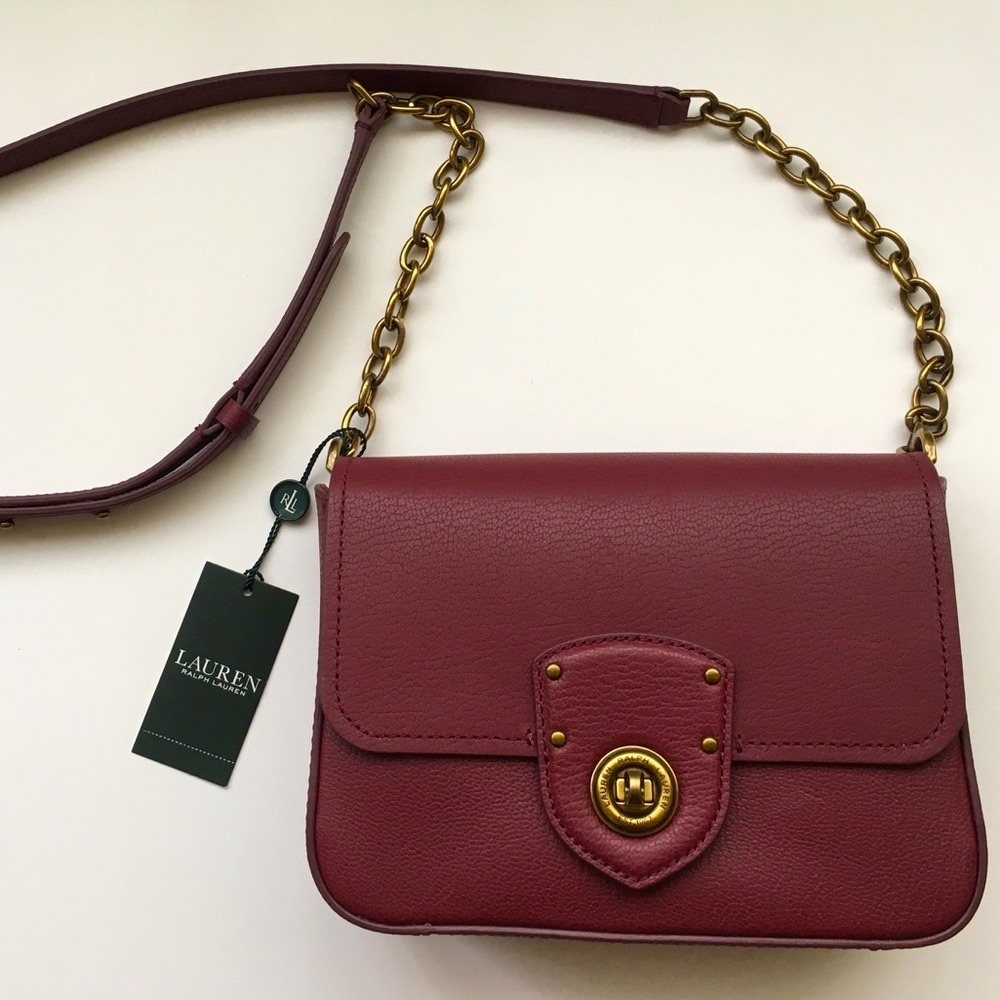 Leather Bag Cross Body Ralph Lauren small bag Envelope Style Bag Red wine color - Picture 4 of 16